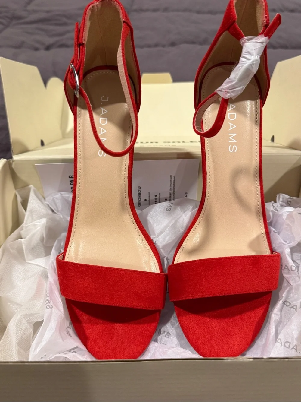 J.Adams Red Open-Toe Ankle Strap Heels